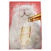 シャンパン付きの猫 ミディアムペーパーバッグ (裏面)