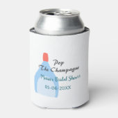 シャンパン弾ける ブルー ブライダルシャワー 名前 日付を追加 缶クーラー (缶正面)