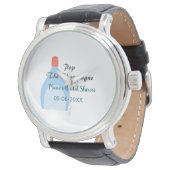 シャンパン弾ける ブルー ブライダルシャワー 名前 日付を追加 腕時計 (アングル)