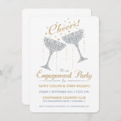 シャンパン応援婚約招待状シルバー金ゴールド 招待状 (正面/裏面)