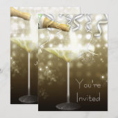 シャンパン新年会パーティーの招待状 招待状 (正面/裏面)