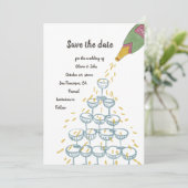 シャンパン水の色お洒落日付を保存 招待状 (スタンド正面)