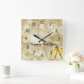 シャンパン眼鏡の大みそか スクエア壁時計 (ホーム)