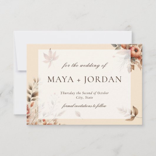 シャンパン秋のカボチャ収穫の日付を保存 セーブザデート (正面)