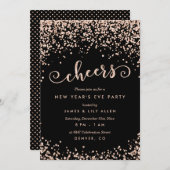 シャンパン紙吹雪ドットニューイヤーイブパーティー 招待状 (正面/裏面)