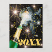 シャンパン紙吹雪ハッピーニューイヤー応援 モダン シーズンポストカード (正面)