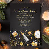 シャンパン紙吹雪金ゴールドブラックニューイヤーパーティー 招待状