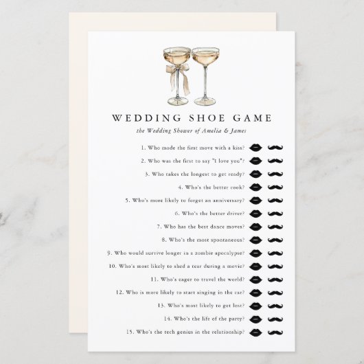 シャンパン結婚ズシューゲームブライダルシャワーテンプレート (正面/裏面)