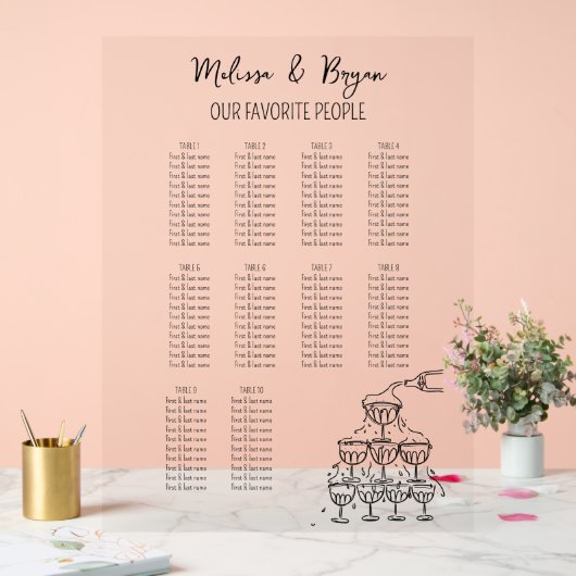 シャンパン結婚タワーの座席表18x24 アクリルサイン (ウェディング)