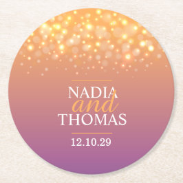 シャンパン結婚パープルゴールデン紙コースター ラウンドペーパーコースター