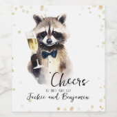 シャンパン結婚記念日かわいいラクーン ワインラベル (シングルラベル)