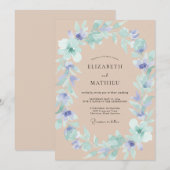 シャンパン色とニチニチソウのリースの結婚式 招待状 (正面/裏面)