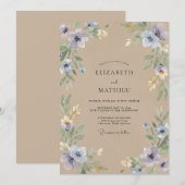 シャンパン色のニチニチソウの野の花の結婚式 招待状 (正面/裏面)