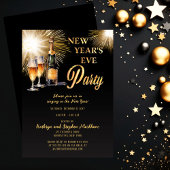 シャンパン花火ブラック金ゴールドニューイヤーイブパーティー 招待状