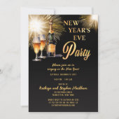 シャンパン花火ブラック金ゴールドニューイヤーイブパーティー 招待状 (正面)