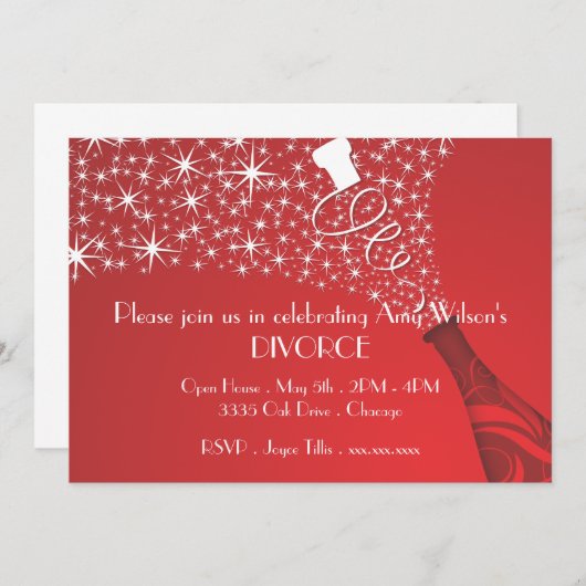 シャンパン赤と白離婚招待状 招待状 (正面/裏面)