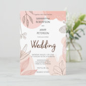 シャンパン赤面ピンク – 手書きフローラ結婚ズ 招待状 (スタンド正面)