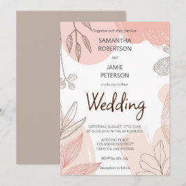 シャンパン赤面ピンク – 手書きフローラ結婚ズ 招待状