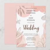 シャンパン赤面ピンク – 手書きフローラ結婚ズ 招待状 (正面/裏面)