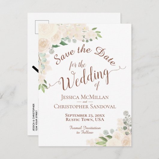 シャンパン赤面ピーチフローラウェディングザデイト 案内ポストカード (正面/裏面)