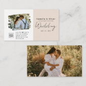 シャンパン赤面フォト結婚式招待状QRコード エンクロージャーカード (正面/裏面)