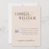 シャンパン赤面フォト結婚式招待状QRコード 招待状 (正面)