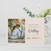 シャンパン赤面フォト結婚式招待状QRコード 招待状 (スタンド正面)