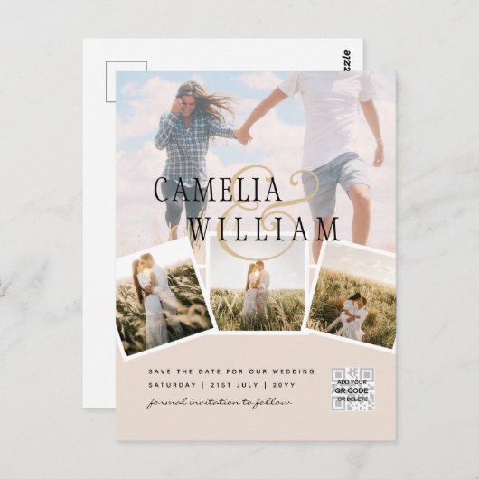 シャンパン赤面PHOTO日付を保存QRcodeウェブサイト ポストカード (正面/裏面)