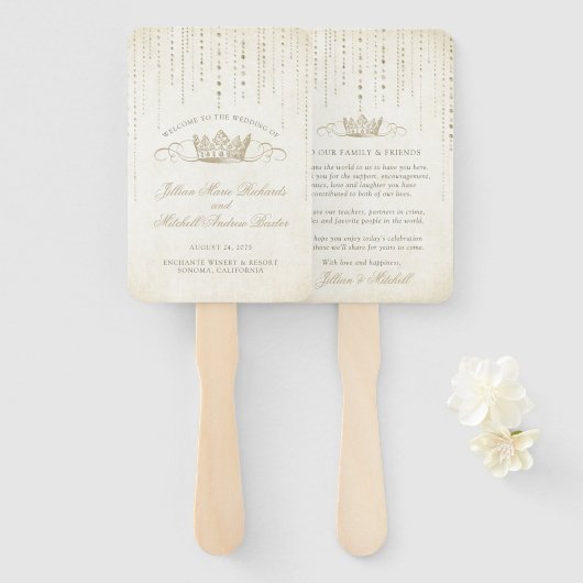 シャンパン金ゴールドおとぎ話クラウンサンキューキープサケ ハンドファン (正面&裏面)