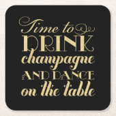 シャンパン金ゴールドとブラックの飲み結婚時間 スクエアペーパーコースター (正面)