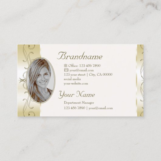 シャンパン金ゴールドと華美クリー縁どム（写真あり） 名刺 (裏面)