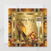シャンパン金ゴールドアンバーヒールエレガントバースデーパーティー 招待状 (正面)