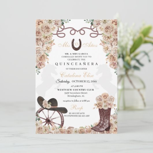 シャンパン金ゴールドウエスタンシャーロブーツキンセアニェラ 招待状 (スタンド正面)