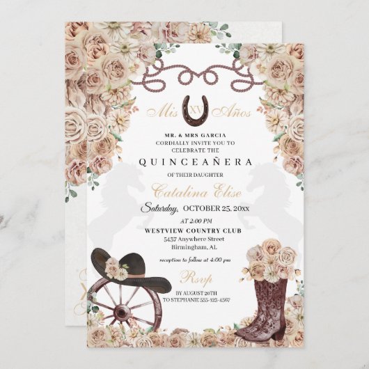 シャンパン金ゴールドウエスタンシャーロブーツキンセアニェラ 招待状 (正面/裏面)