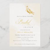 シャンパン金ゴールドウォーターカラーバタフライブライダルシャワー 箔招待状 (正面)