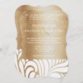 シャンパン金ゴールドエレガント金ゴールドアイボリースワーズ 招待状 (正面/裏面)