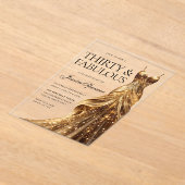 シャンパン金ゴールドガウンファブラス30歳の誕生日 アクリル招待状 (レイダウン)