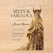 シャンパン金ゴールドガウン60th誕生日 アクリル招待状 (正面)
