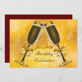 シャンパン金ゴールドグラマー40歳の誕生日パーティー 招待状 (正面/裏面)