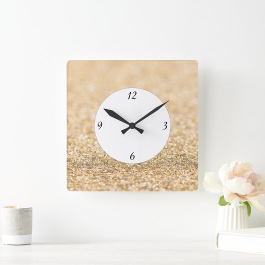 シャンパン金ゴールドグリッターの輝き スクエア壁時計 (ホーム)