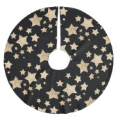 シャンパン金ゴールドグリッタースパークルスターパターンブラック ブラッシュドポリエステルツリースカート (正面)