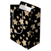 シャンパン金ゴールドグリッタースパークルスターパターンブラック ミディアムペーパーバッグ (裏面アングル)