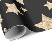 シャンパン金ゴールドグリッタースパークルスターパターンブラック ラッピングペーパー (ロールコーナー)