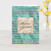 シャンパン金ゴールドグリッターティール(緑がかった色)ストライプ     カード (黄色い花)