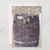 シャンパン金ゴールドグリッタードリップバレル婚約 招待状 (正面)