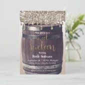 シャンパン金ゴールドグリッタードリップ素朴スウィート16パーティー 招待状 (スタンド正面)