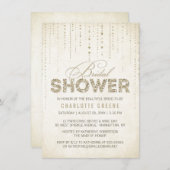 シャンパン金ゴールドグリッタールックブライダルシャワー 招待状 (正面/裏面)