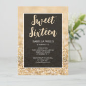 シャンパン金ゴールドスパークルスウィート16エレガントスクリプト 招待状 (スタンド正面)