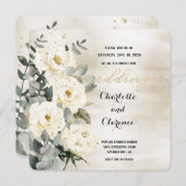 シャンパン金ゴールドデデデモナバラユーカリ結婚プタス 招待状 (正面/裏面)