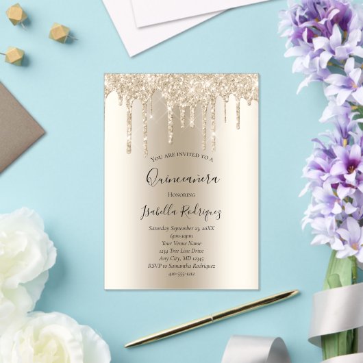 シャンパン金ゴールドドリッピンググリッターキンセアニェラ アクリル招待状 (インサイチュ (ウェディング))